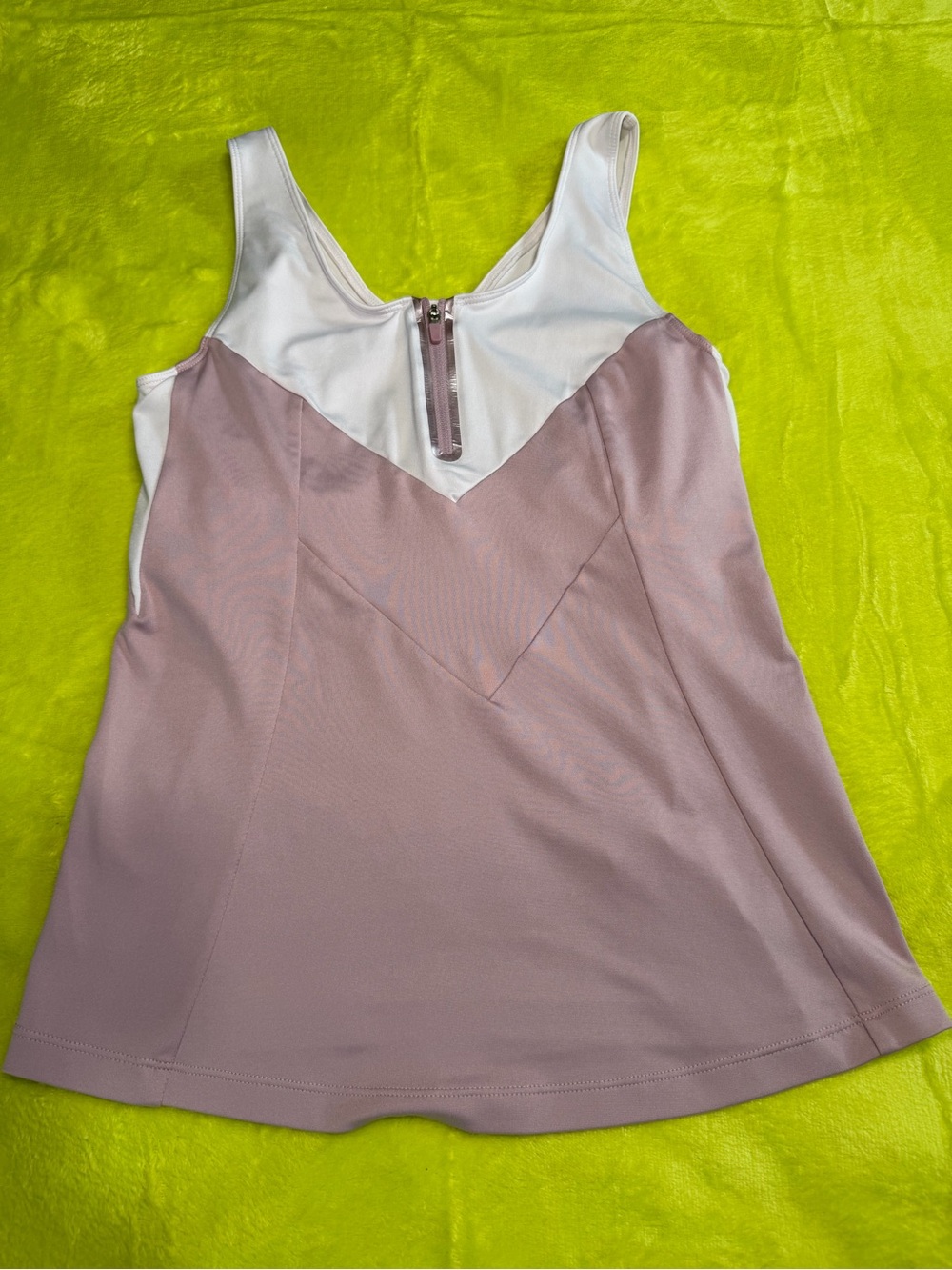 Sleeveless Pink & White Zip-Front Tank Top